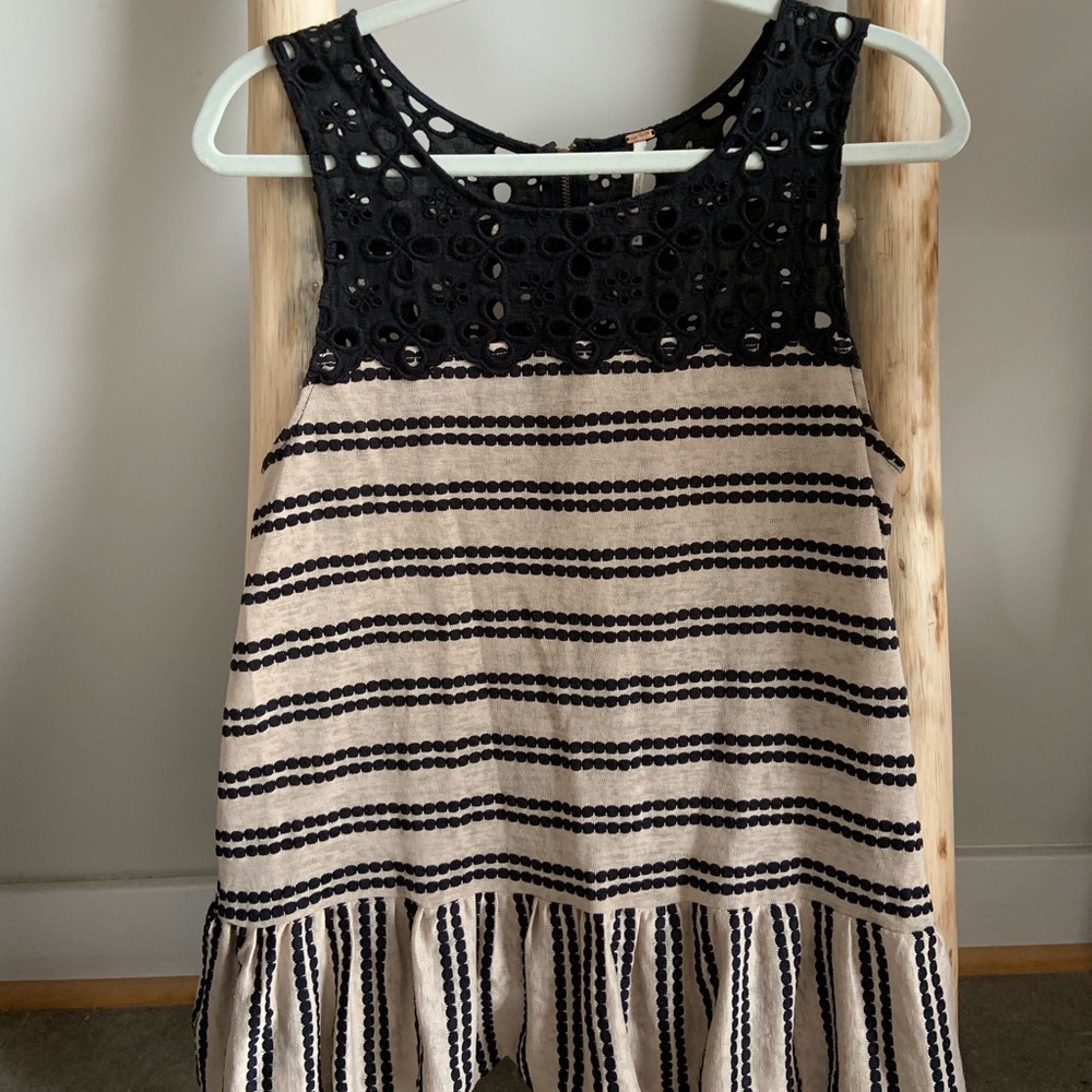 Free People tan + black peplum tank top